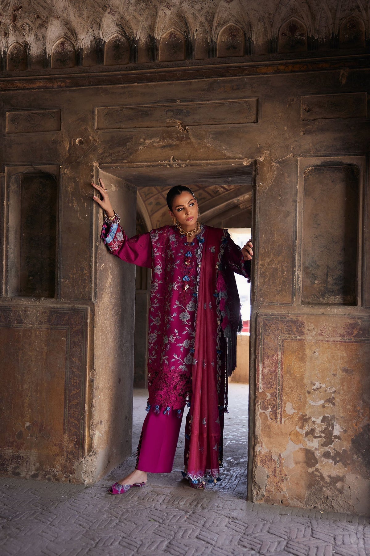 Elan | Luxury Lawn 25 | OPHELIA (EL25-10 B)-Brand:Elan-Type:Ladies Clothes-Magenta-Lawn-House of Maryam- Buy in UK, USA