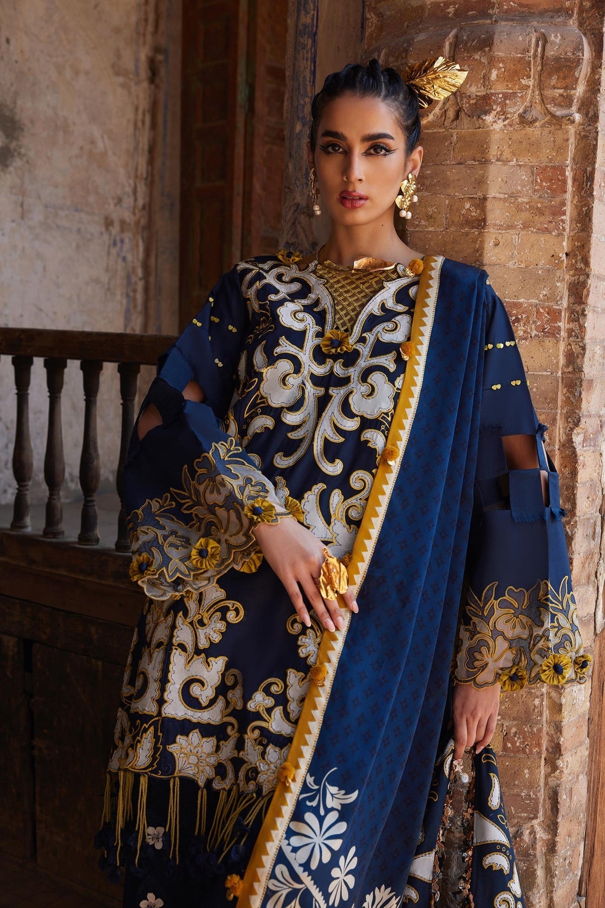 Elan | Luxury Lawn 25 | SOLENE (EL25-03 B)-Brand:Elan-Type:Ladies Clothes-Dark Blue-Lawn-House of Maryam- Buy in UK, USA