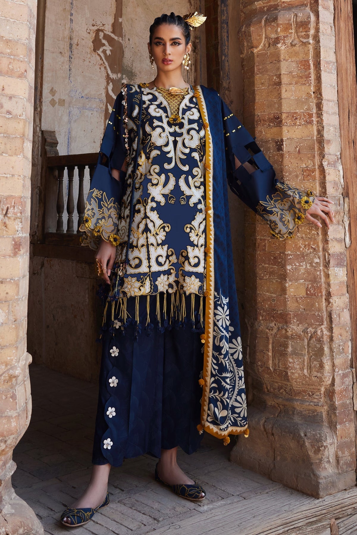 Elan | Luxury Lawn 25 | SOLENE (EL25-03 B)-Brand:Elan-Type:Ladies Clothes-Dark Blue-Lawn-House of Maryam- Buy in UK, USA