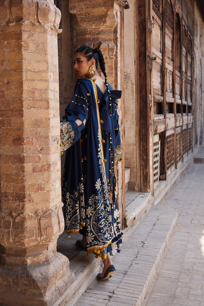 Elan | Luxury Lawn 25 | SOLENE (EL25-03 B)-Brand:Elan-Type:Ladies Clothes-Dark Blue-Lawn-House of Maryam- Buy in UK, USA