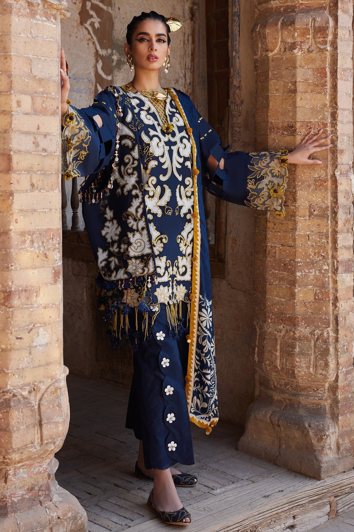 Elan | Luxury Lawn 25 | SOLENE (EL25-03 B)-Brand:Elan-Type:Ladies Clothes-Dark Blue-Lawn-House of Maryam- Buy in UK, USA