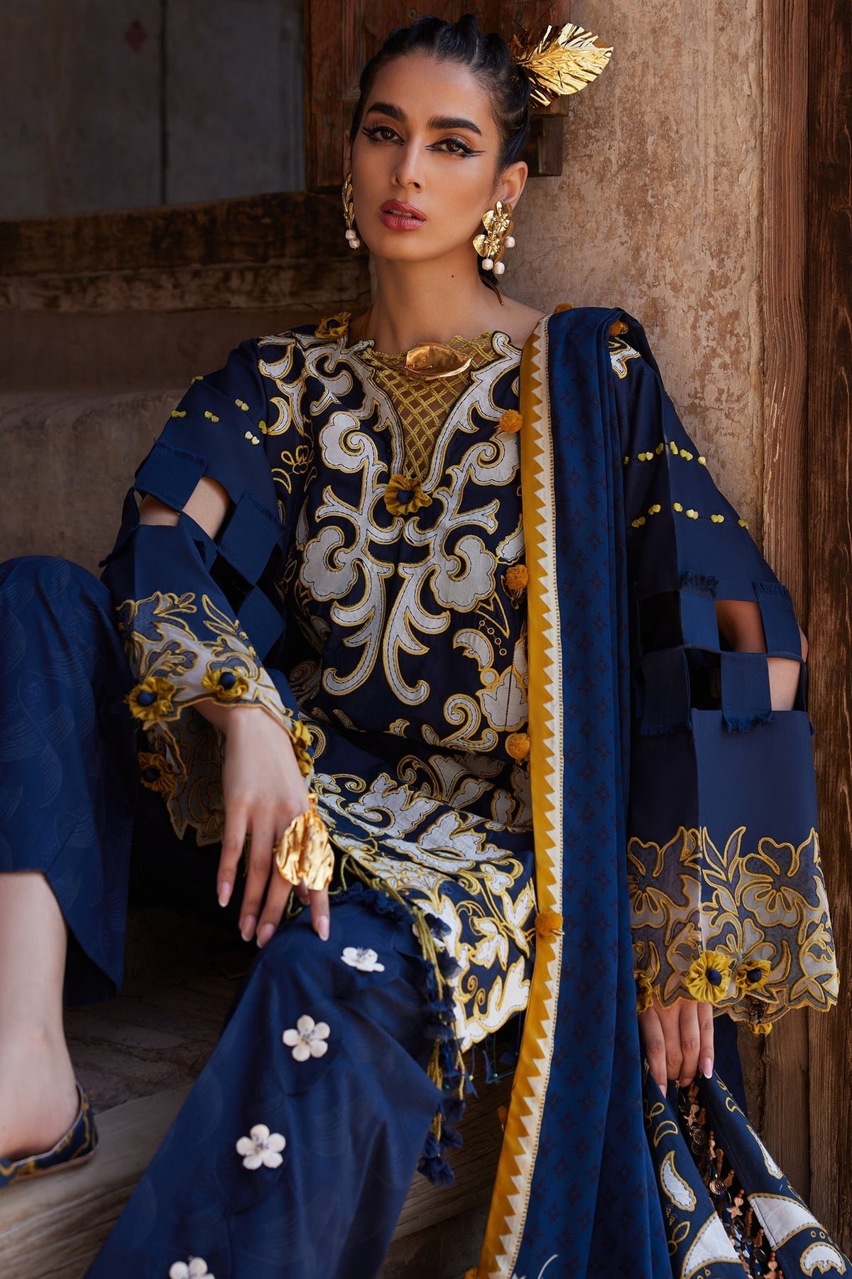Elan | Luxury Lawn 25 | SOLENE (EL25-03 B)-Brand:Elan-Type:Ladies Clothes-Dark Blue-Lawn-House of Maryam- Buy in UK, USA