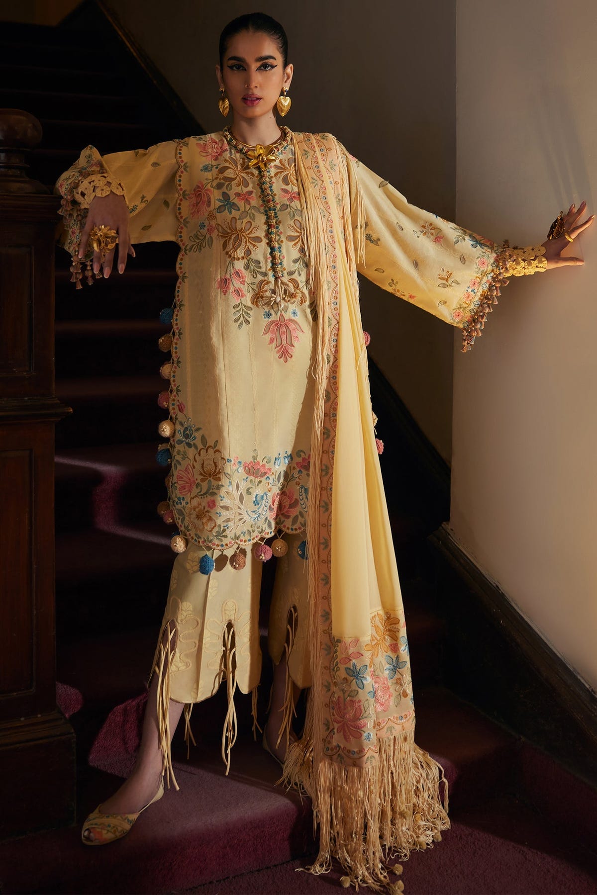 Elan | Luxury Lawn 25 | ZAHARA (EL25-07 A)-Brand:Elan-Type:Ladies Clothes-Yellow-Lawn-House of Maryam- Buy in UK, USA