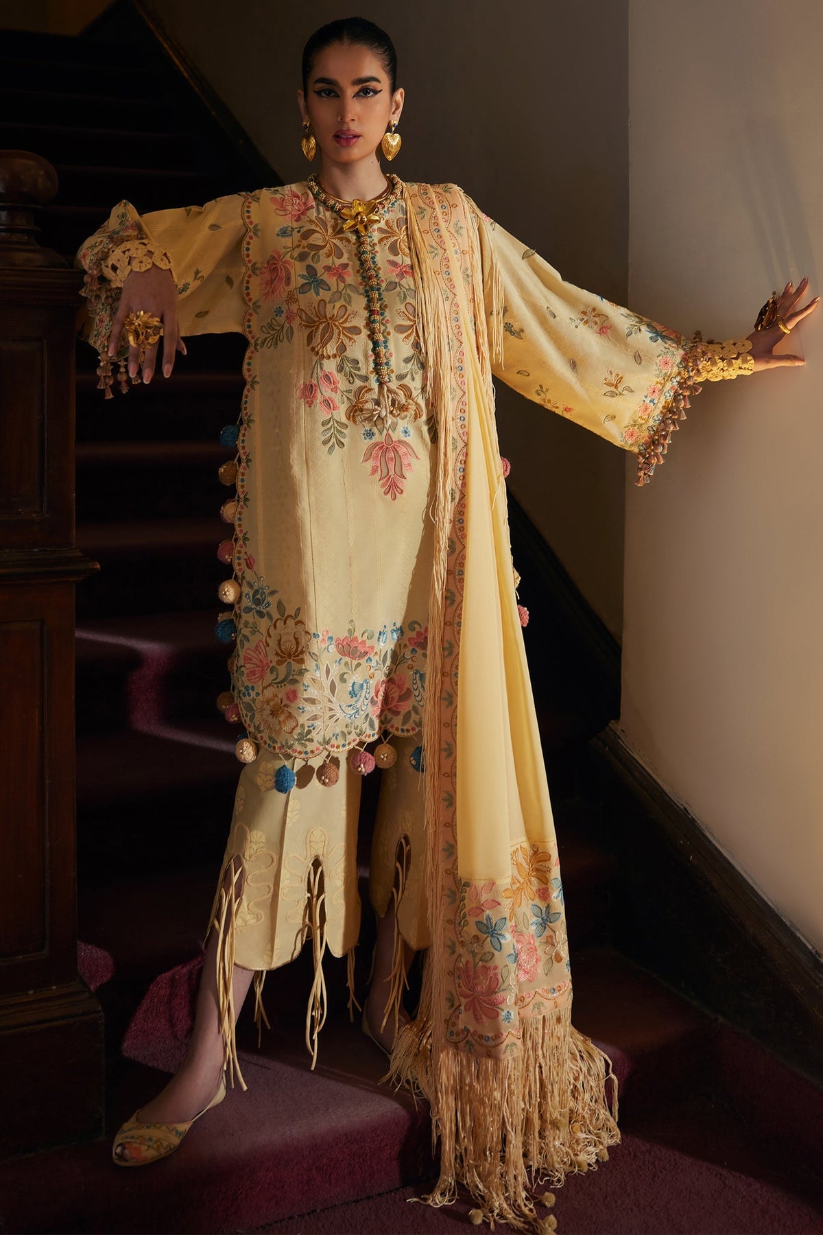 Elan | Luxury Lawn 25 | ZAHARA (EL25-07 A)-Brand:Elan-Type:Ladies Clothes-Yellow-Lawn-House of Maryam- Buy in UK, USA