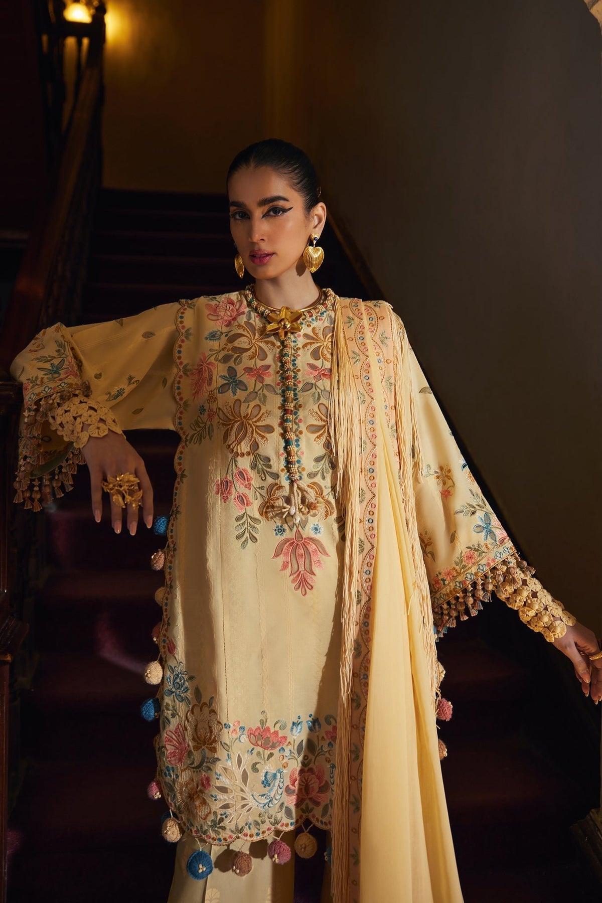 Elan | Luxury Lawn 25 | ZAHARA (EL25-07 A)-Brand:Elan-Type:Ladies Clothes-Yellow-Lawn-House of Maryam- Buy in UK, USA