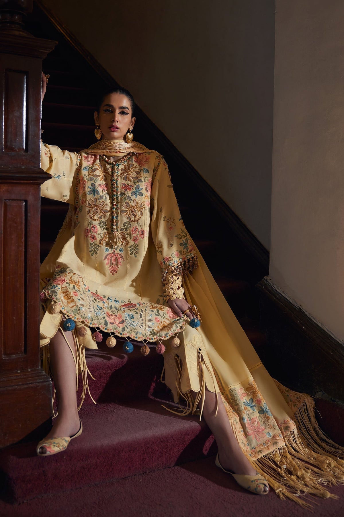 Elan | Luxury Lawn 25 | ZAHARA (EL25-07 A)-Brand:Elan-Type:Ladies Clothes-Yellow-Lawn-House of Maryam- Buy in UK, USA