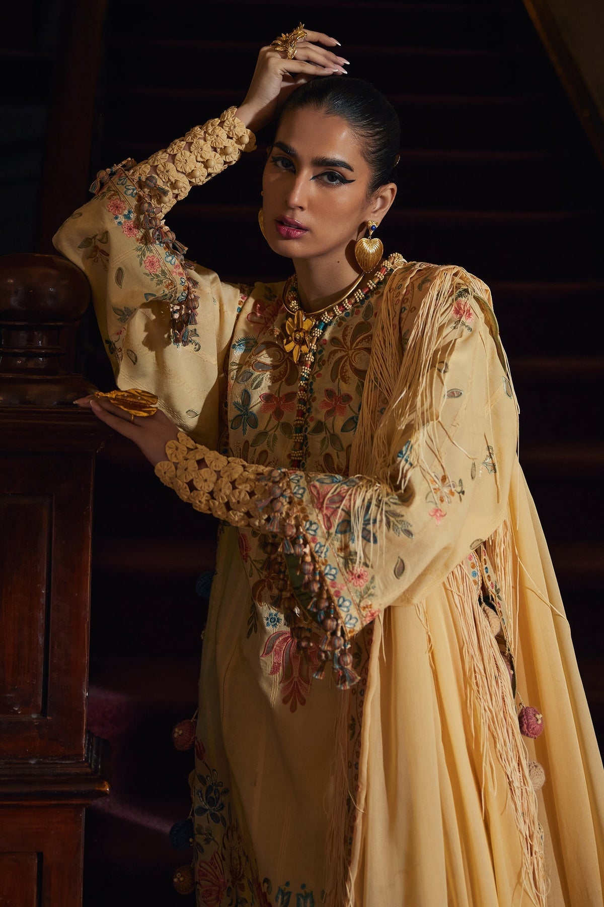 Elan | Luxury Lawn 25 | ZAHARA (EL25-07 A)-Brand:Elan-Type:Ladies Clothes-Yellow-Lawn-House of Maryam- Buy in UK, USA
