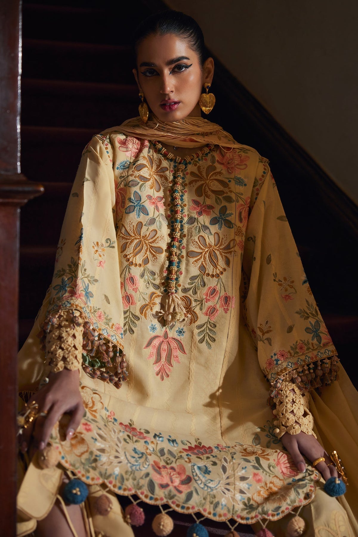 Elan | Luxury Lawn 25 | ZAHARA (EL25-07 A)-Brand:Elan-Type:Ladies Clothes-Yellow-Lawn-House of Maryam- Buy in UK, USA
