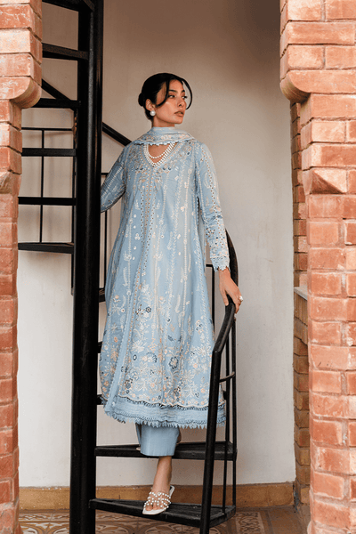 Emaan Adeel | Mirabelle Festive Luxury Lawn | BLISSFUL DREAMS-Brand:Emaan Adeel-Type:Ladies Clothes-Powder Blue-Lawn-House of Maryam- Buy in UK, USA