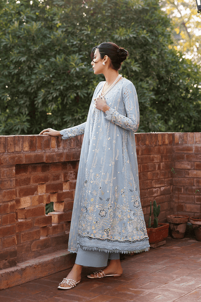 Emaan Adeel | Mirabelle Festive Luxury Lawn | BLISSFUL DREAMS-Brand:Emaan Adeel-Type:Ladies Clothes-Powder Blue-Lawn-House of Maryam- Buy in UK, USA