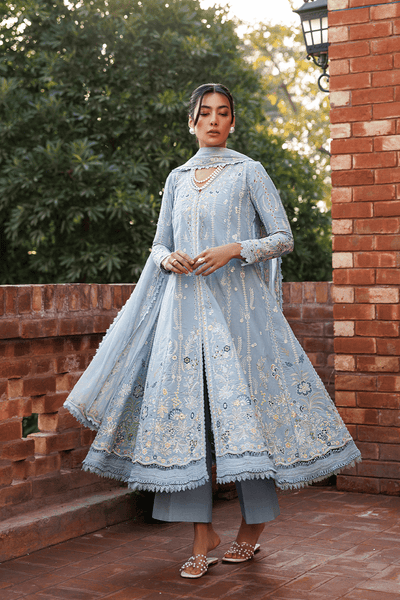 Emaan Adeel | Mirabelle Festive Luxury Lawn | BLISSFUL DREAMS-Brand:Emaan Adeel-Type:Ladies Clothes-Powder Blue-Lawn-House of Maryam- Buy in UK, USA