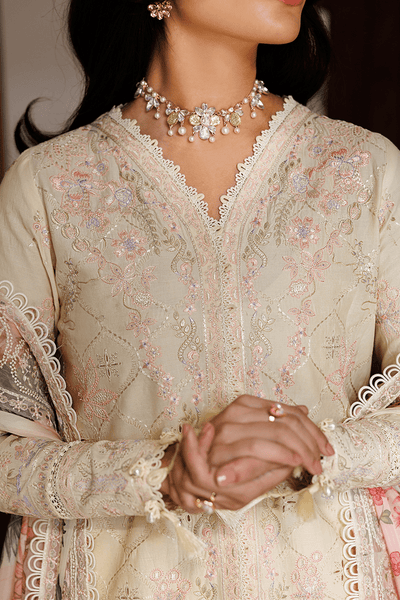 Emaan Adeel | Mirabelle Festive Luxury Lawn | BLOSSOM BLISS-Brand:Emaan Adeel-Type:Ladies Clothes-Ivory Gold-Lawn-House of Maryam- Buy in UK, USA