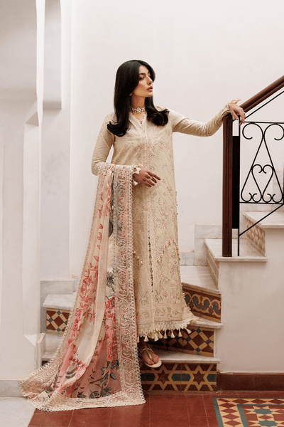 Emaan Adeel | Mirabelle Festive Luxury Lawn | BLOSSOM BLISS-Brand:Emaan Adeel-Type:Ladies Clothes-Ivory Gold-Lawn-House of Maryam- Buy in UK, USA