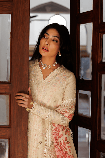 Emaan Adeel | Mirabelle Festive Luxury Lawn | BLOSSOM BLISS-Brand:Emaan Adeel-Type:Ladies Clothes-Ivory Gold-Lawn-House of Maryam- Buy in UK, USA