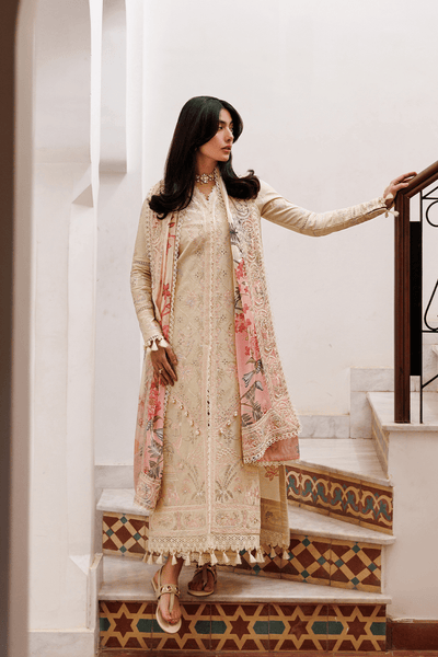 Emaan Adeel | Mirabelle Festive Luxury Lawn | BLOSSOM BLISS-Brand:Emaan Adeel-Type:Ladies Clothes-Ivory Gold-Lawn-House of Maryam- Buy in UK, USA