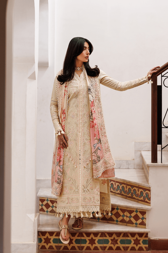 Emaan Adeel | Mirabelle Festive Luxury Lawn | BLOSSOM BLISS-Brand:Emaan Adeel-Type:Ladies Clothes-Ivory Gold-Lawn-House of Maryam- Buy in UK, USA