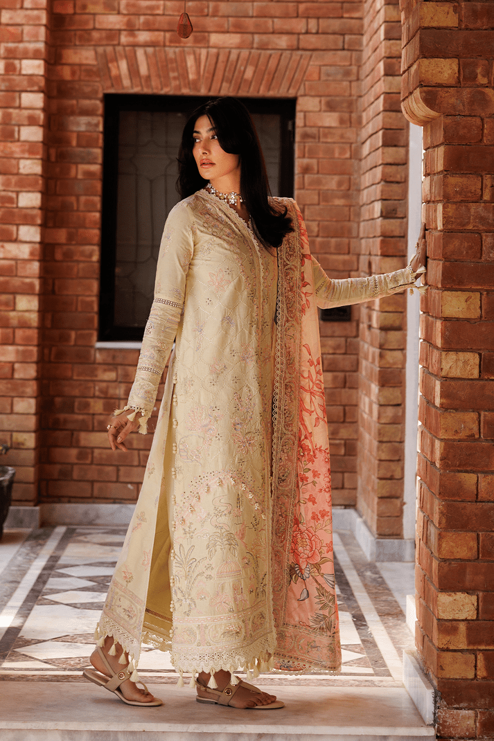 Emaan Adeel | Mirabelle Festive Luxury Lawn | BLOSSOM BLISS-Brand:Emaan Adeel-Type:Ladies Clothes-Ivory Gold-Lawn-House of Maryam- Buy in UK, USA
