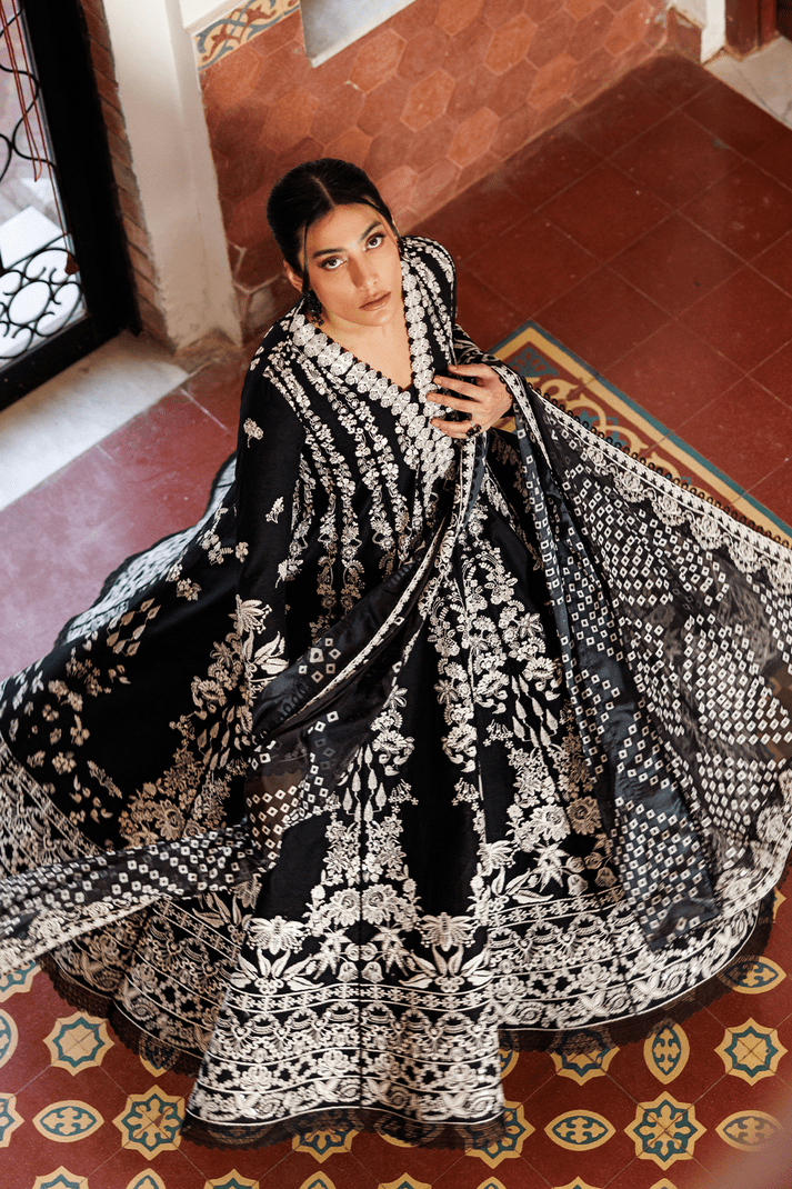 Emaan Adeel | Mirabelle Festive Luxury Lawn | MIDNIGHT BLISS-Brand:Emaan Adeel-Type:Ladies Clothes-Black-Lawn-House of Maryam- Buy in UK, USA