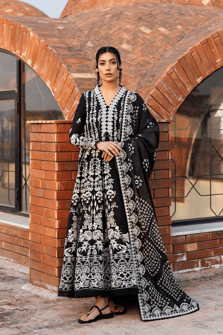Emaan Adeel | Mirabelle Festive Luxury Lawn | MIDNIGHT BLISS-Brand:Emaan Adeel-Type:Ladies Clothes-Black-Lawn-House of Maryam- Buy in UK, USA