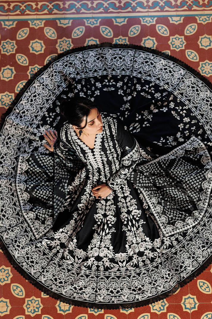 Emaan Adeel | Mirabelle Festive Luxury Lawn | MIDNIGHT BLISS-Brand:Emaan Adeel-Type:Ladies Clothes-Black-Lawn-House of Maryam- Buy in UK, USA