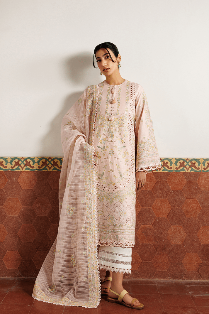Emaan Adeel | Mirabelle Festive Luxury Lawn | ORCHID ROYALE-Brand:Emaan Adeel-Type:Ladies Clothes-Light Peach Pink-Lawn-House of Maryam- Buy in UK, USA