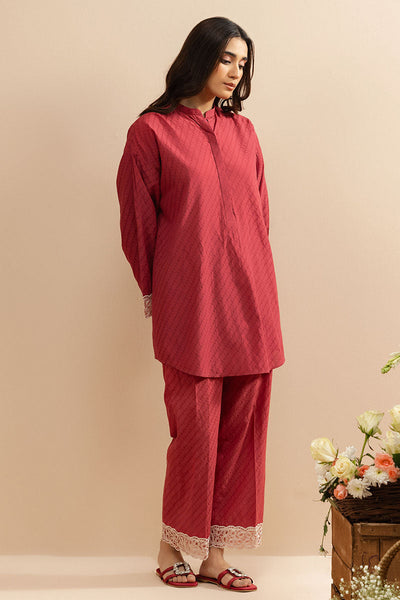 Cross Stitch | Basic Pret | Brick Red-2 PC (Shirt & Trouser)
