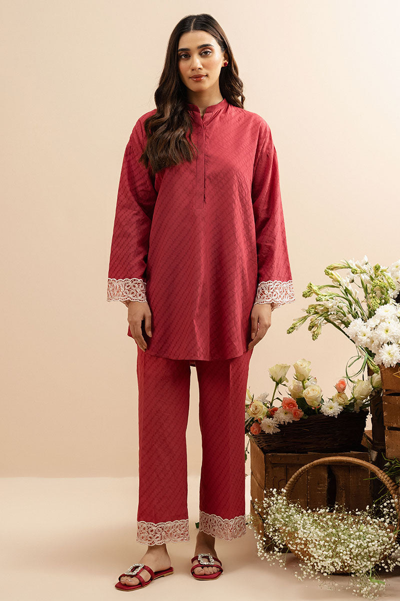 Cross Stitch | Basic Pret | Brick Red-2 PC (Shirt & Trouser), image 2