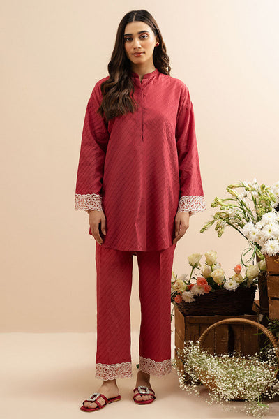 Cross Stitch | Basic Pret | Brick Red-2 PC (Shirt & Trouser)