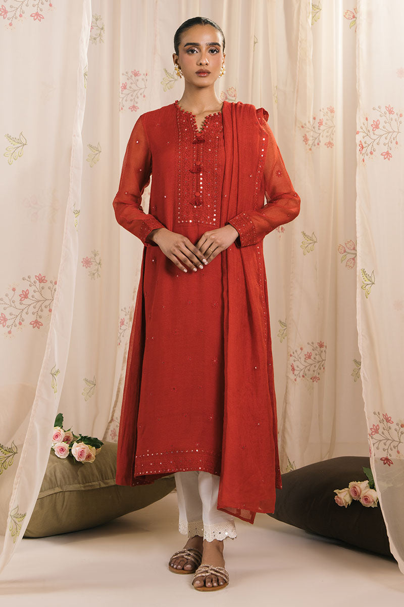 Cross Stitch | Exclusive Pret | Scarlet Threads-2PC (Shirt & Dupatta)-1