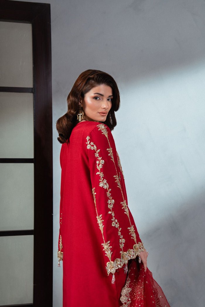 Enzo | Soiree Luxury Pret | Belle Époque-Brand:Enzo-Type:Ladies Clothes-Red-Pure Silk-House of Maryam- Buy in UK, USA