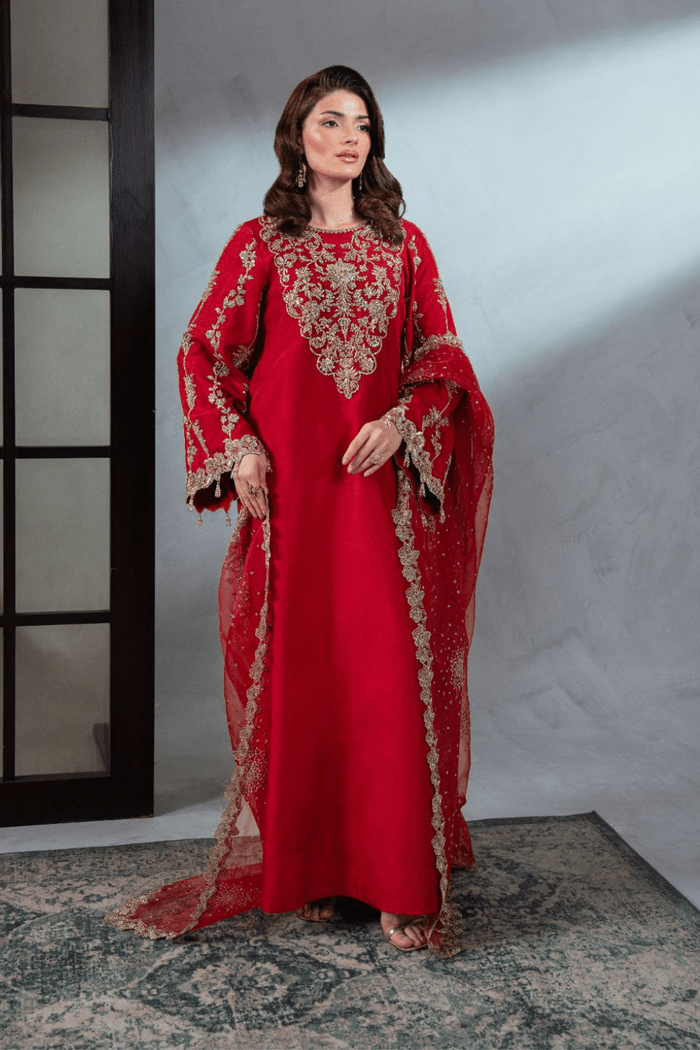 Enzo | Soiree Luxury Pret | Belle Époque-Brand:Enzo-Type:Ladies Clothes-Red-Pure Silk-House of Maryam- Buy in UK, USA