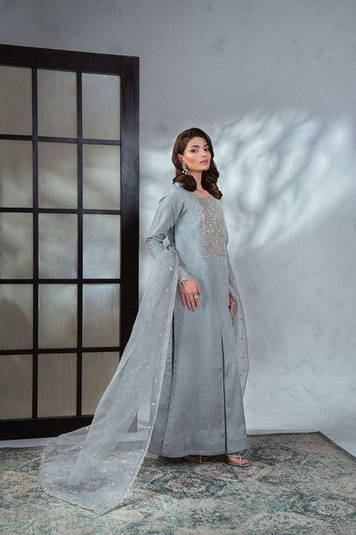 Enzo | Soiree Luxury Pret | Bleutée-Brand:Enzo-Type:Ladies Clothes-Light Blue Gray - House of Maryam- Buy in UK, USA