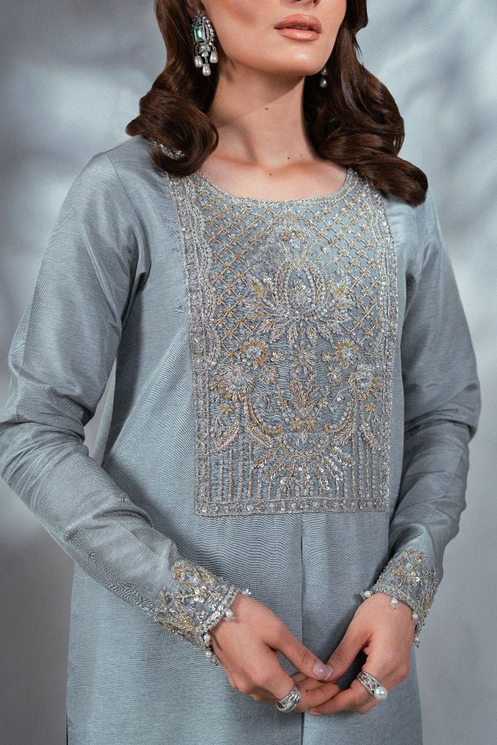 Enzo | Soiree Luxury Pret | Bleutée-Brand:Enzo-Type:Ladies Clothes-Light Blue Gray - House of Maryam- Buy in UK, USA