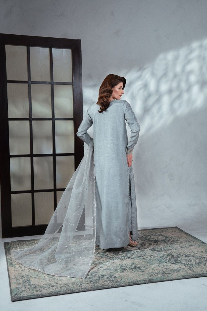 Enzo | Soiree Luxury Pret | Bleutée-Brand:Enzo-Type:Ladies Clothes-Light Blue Gray - House of Maryam- Buy in UK, USA