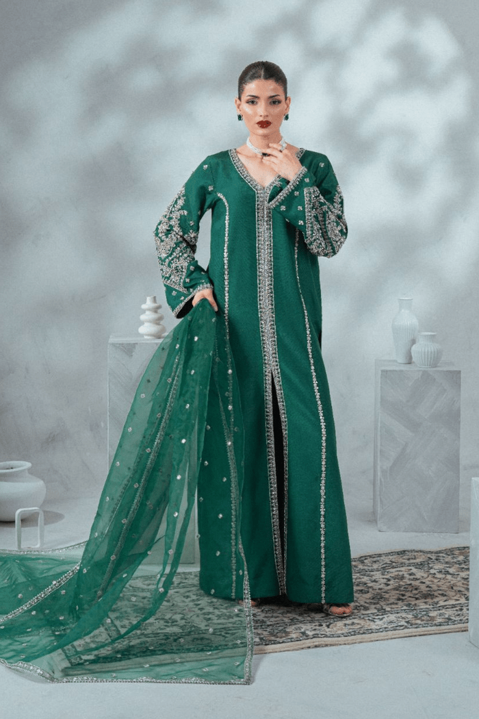 Enzo | Soiree Luxury Pret | Emerald Whisper-Brand:Enzo-Type:Ladies Clothes-Teal Green - House of Maryam- Buy in UK, USA