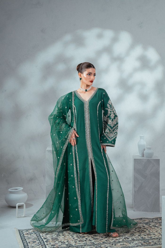 Enzo | Soiree Luxury Pret | Emerald Whisper-Brand:Enzo-Type:Ladies Clothes-Teal Green - House of Maryam- Buy in UK, USA