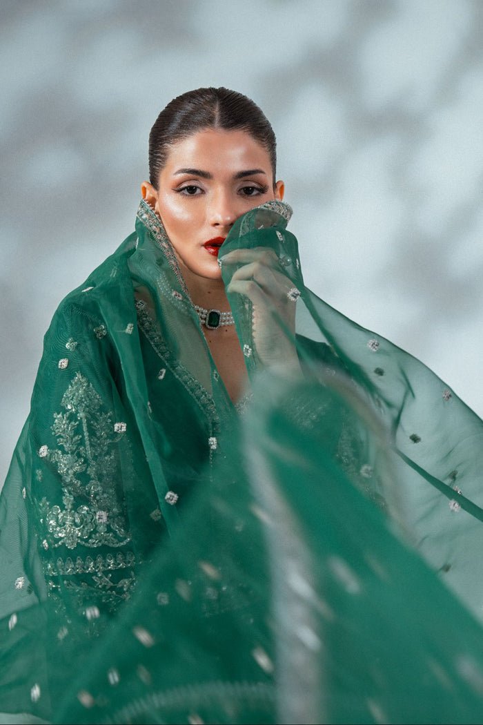 Enzo | Soiree Luxury Pret | Emerald Whisper-Brand:Enzo-Type:Ladies Clothes-Teal Green - House of Maryam- Buy in UK, USA