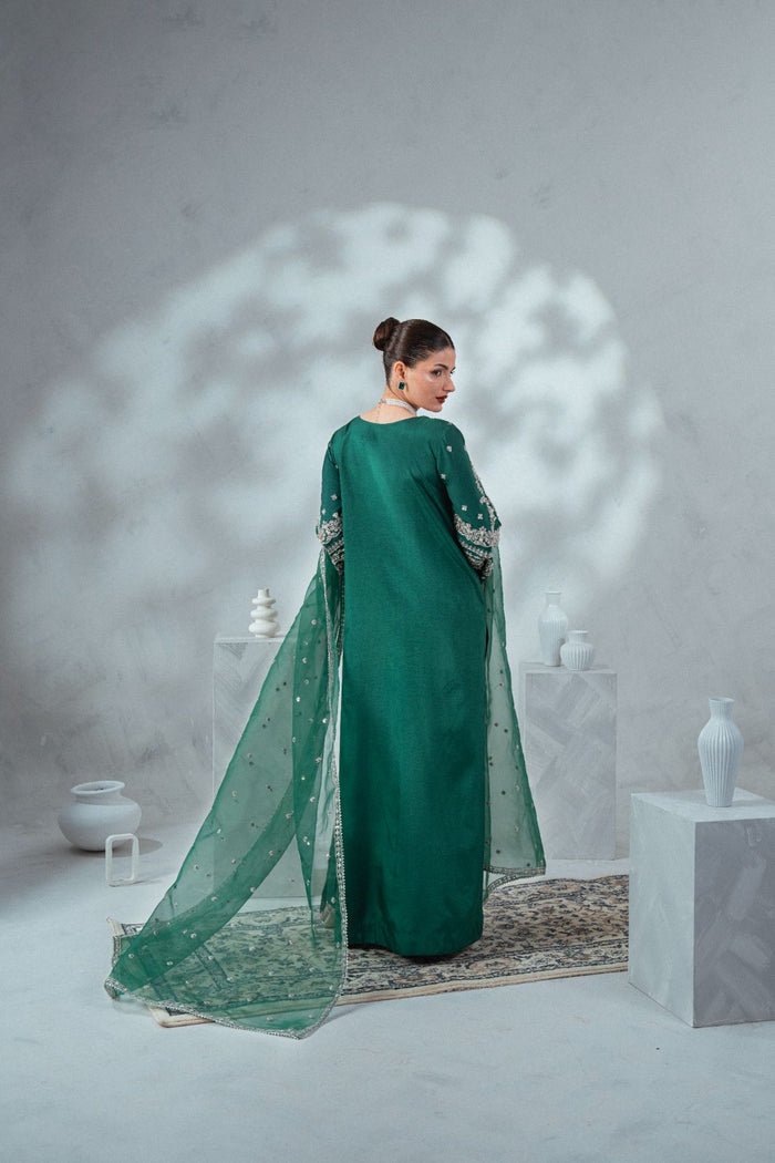Enzo | Soiree Luxury Pret | Emerald Whisper-Brand:Enzo-Type:Ladies Clothes-Teal Green - House of Maryam- Buy in UK, USA