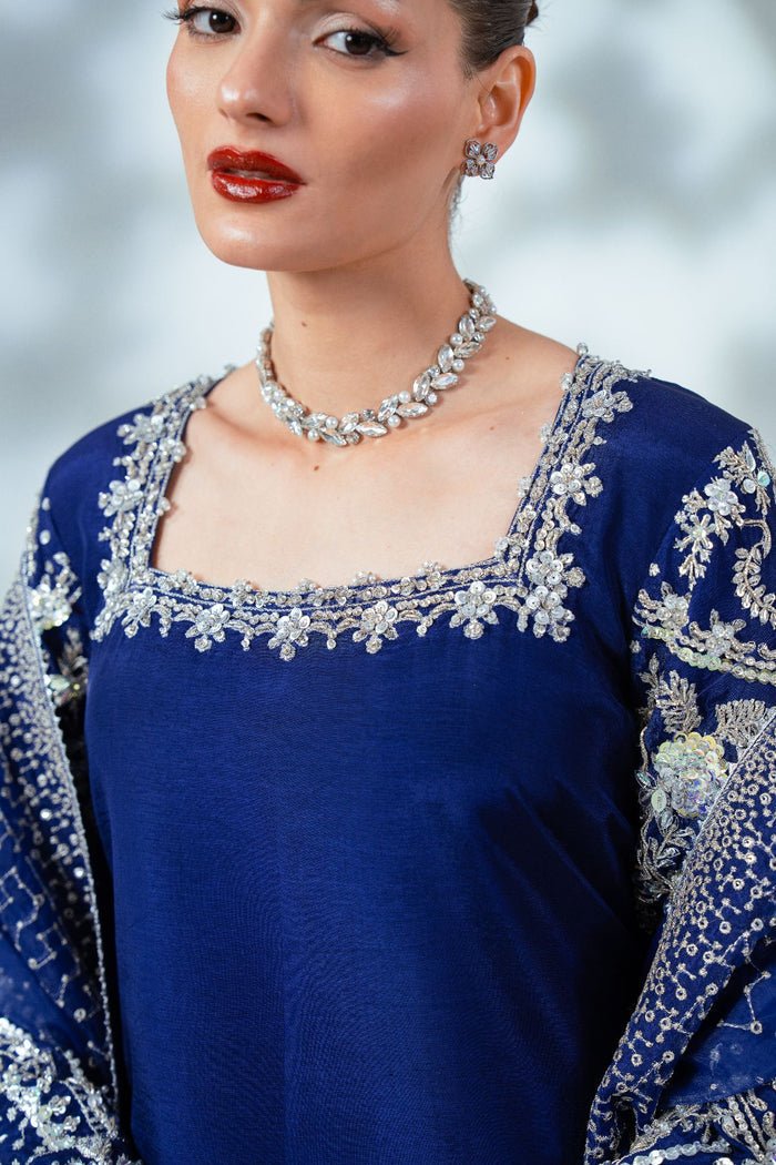 Enzo | Soiree Luxury Pret | Velours Blue-Brand:Enzo-Type:Ladies Clothes - House of Maryam- Buy in UK, USA