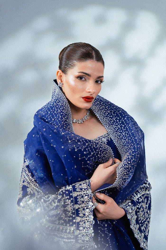 Enzo | Soiree Luxury Pret | Velours Blue-Brand:Enzo-Type:Ladies Clothes - House of Maryam- Buy in UK, USA