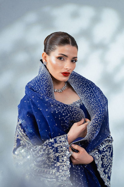 Enzo | Soiree Luxury Pret | Velours Blue-Brand:Enzo-Type:Ladies Clothes - House of Maryam- Buy in UK, USA