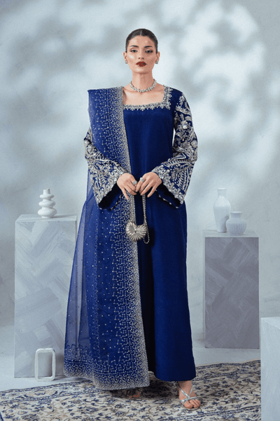 Enzo | Soiree Luxury Pret | Velours Blue-Brand:Enzo-Type:Ladies Clothes - House of Maryam- Buy in UK, USA