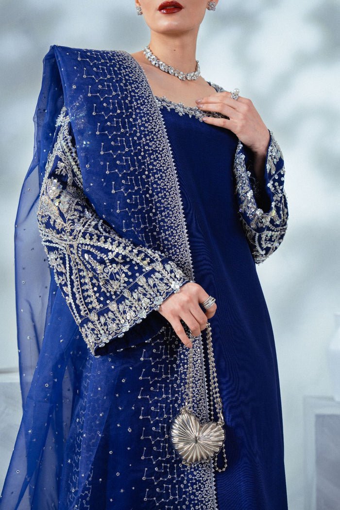 Enzo | Soiree Luxury Pret | Velours Blue-Brand:Enzo-Type:Ladies Clothes - House of Maryam- Buy in UK, USA