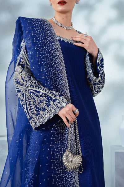 Enzo | Soiree Luxury Pret | Velours Blue-Brand:Enzo-Type:Ladies Clothes - House of Maryam- Buy in UK, USA