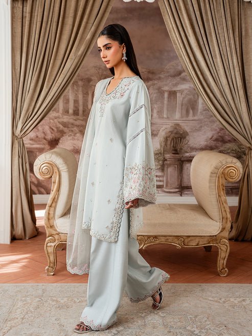 Epoque | Elysia Luxury Pret | Azure-Brand:Epoque-Type:Ladies Clothes-Sky Blue-Korean Silk-House of Maryam- Buy in UK, USA