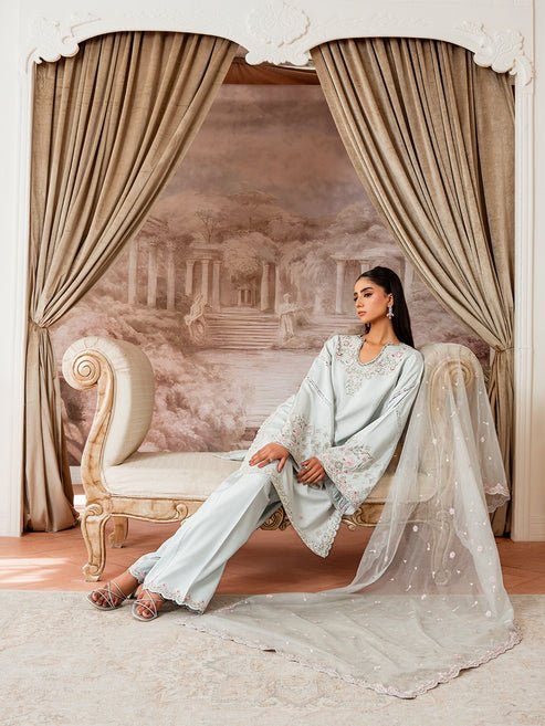 Epoque | Elysia Luxury Pret | Azure-Brand:Epoque-Type:Ladies Clothes-Sky Blue-Korean Silk-House of Maryam- Buy in UK, USA