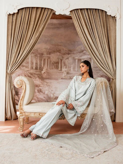 Epoque | Elysia Luxury Pret | Azure-Brand:Epoque-Type:Ladies Clothes-Sky Blue-Korean Silk-House of Maryam- Buy in UK, USA