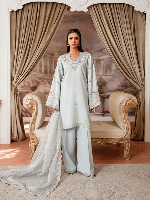 Epoque | Elysia Luxury Pret | Azure-Brand:Epoque-Type:Ladies Clothes-Sky Blue-Korean Silk-House of Maryam- Buy in UK, USA