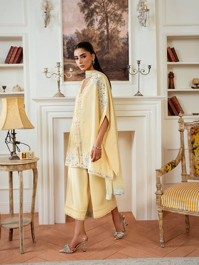 Epoque | Elysia Luxury Pret | Citrine-Brand:Epoque-Type:Ladies Clothes-Pale Yellow-Silk-House of Maryam- Buy in UK, USA