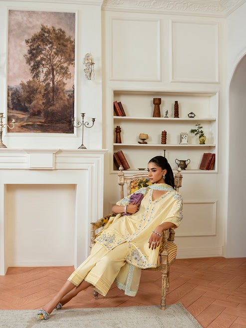 Epoque | Elysia Luxury Pret | Citrine-Brand:Epoque-Type:Ladies Clothes-Pale Yellow-Silk-House of Maryam- Buy in UK, USA